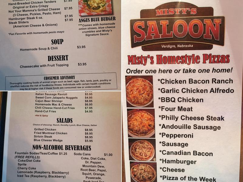 Misty's Saloon Verdigre NE Menu
