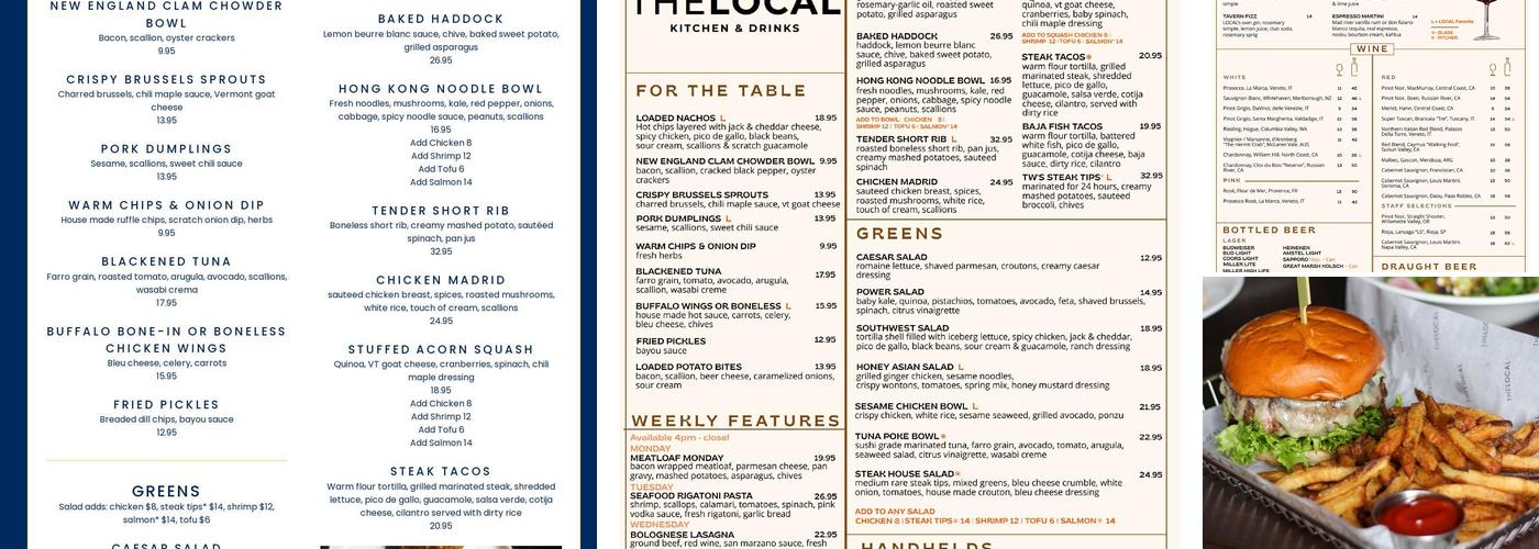 The Local Kitchen & Drinks Wellesley Menu
