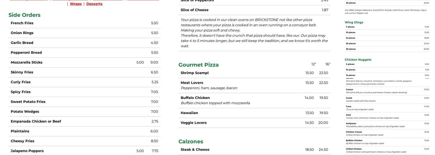 Joseph's Pizzeria Menu