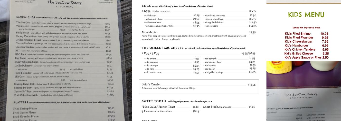 SeaCow Eatery Menu