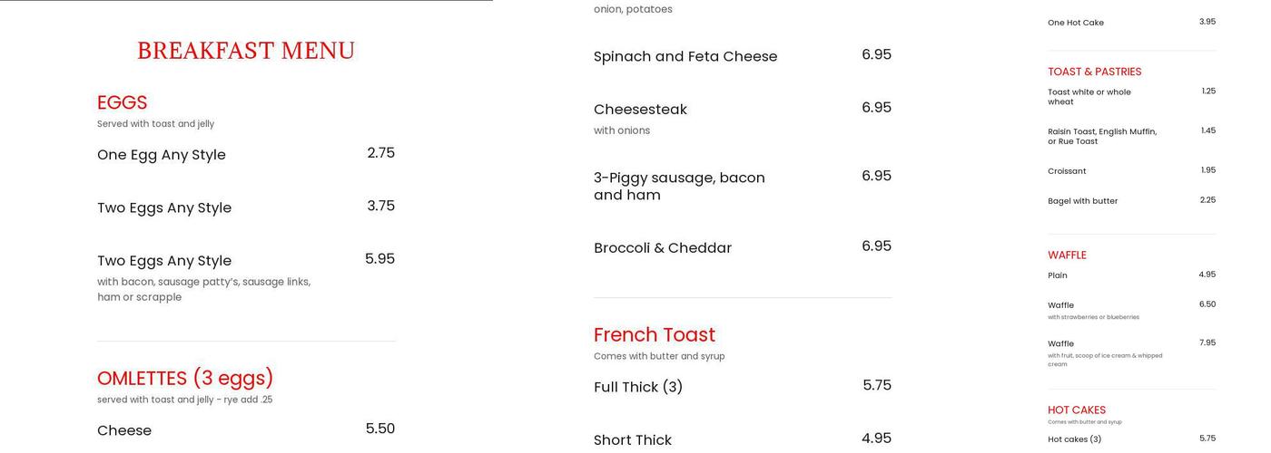 Penn Grille Restaurant Menu