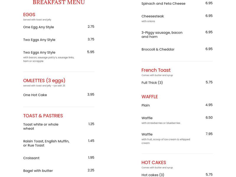 Penn Grille Restaurant Menu