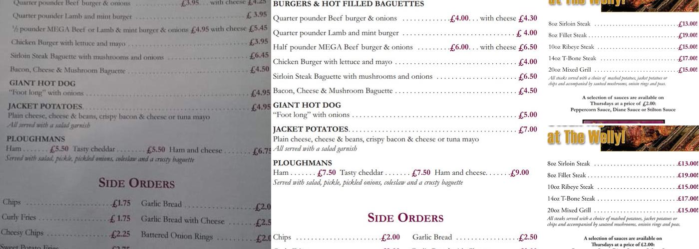 The Wellington Arms Menu