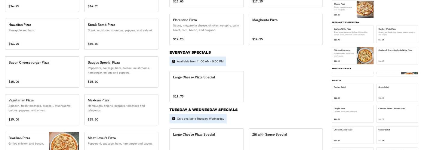 Saugus House of Pizza Menu