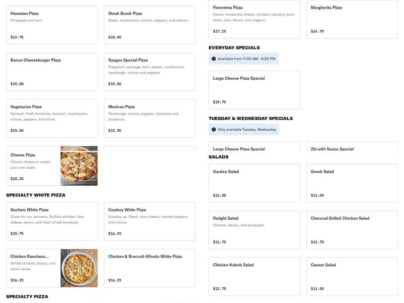 Saugus House of Pizza Menu