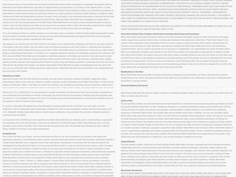 Kelly's Roast Beef Menu