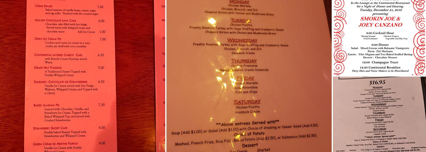 Continental Restaurant Menu