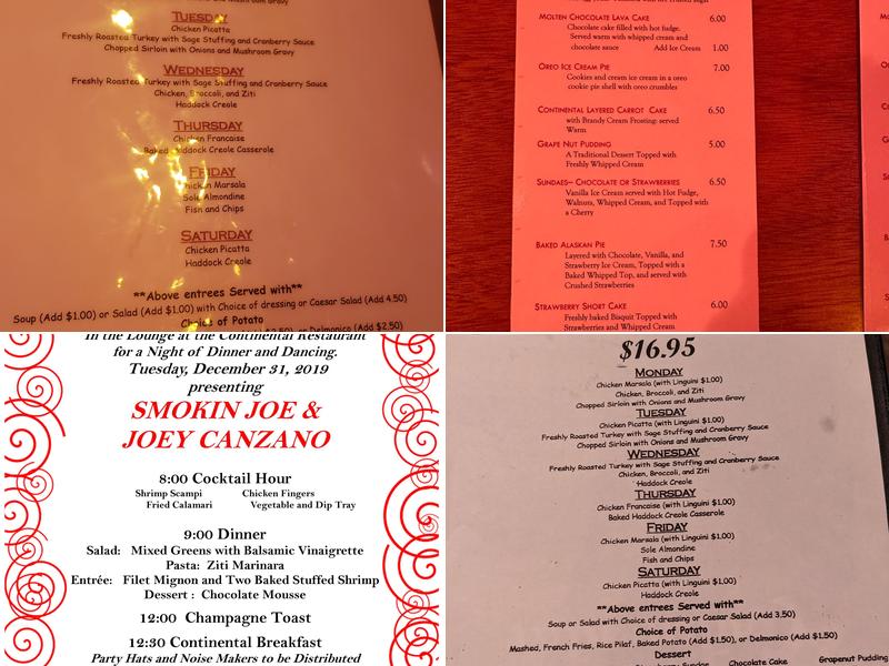 Continental Restaurant Menu