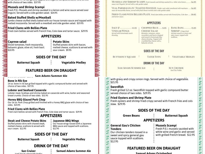 Backstreet Grille & Tavern Menu