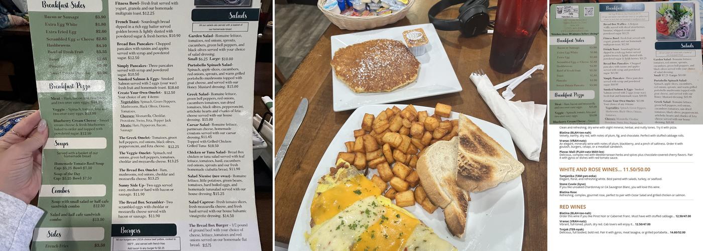 Bread Box Cafe Menu