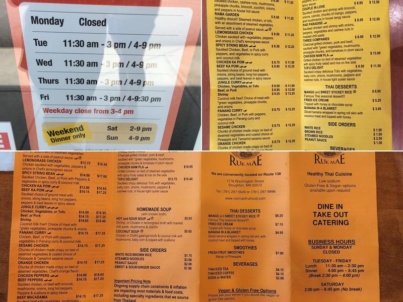 Ruk Mae Healthy Thai Cuisine Menu