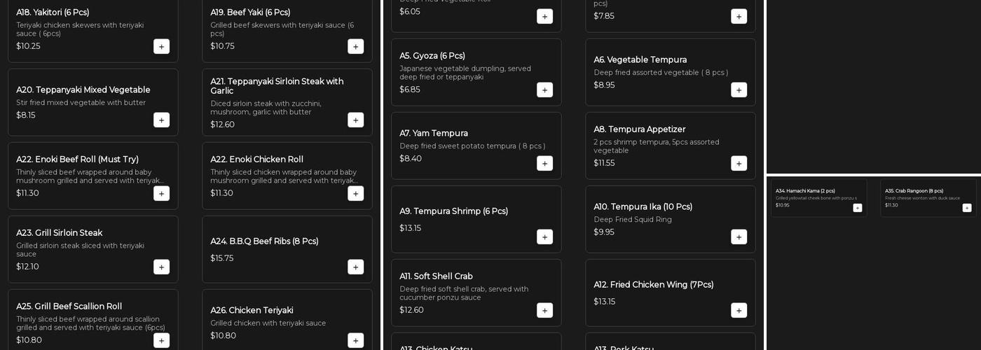 SuSu Sushi Menu