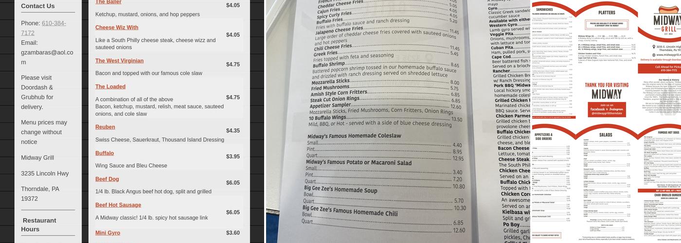 Midway Grill Menu