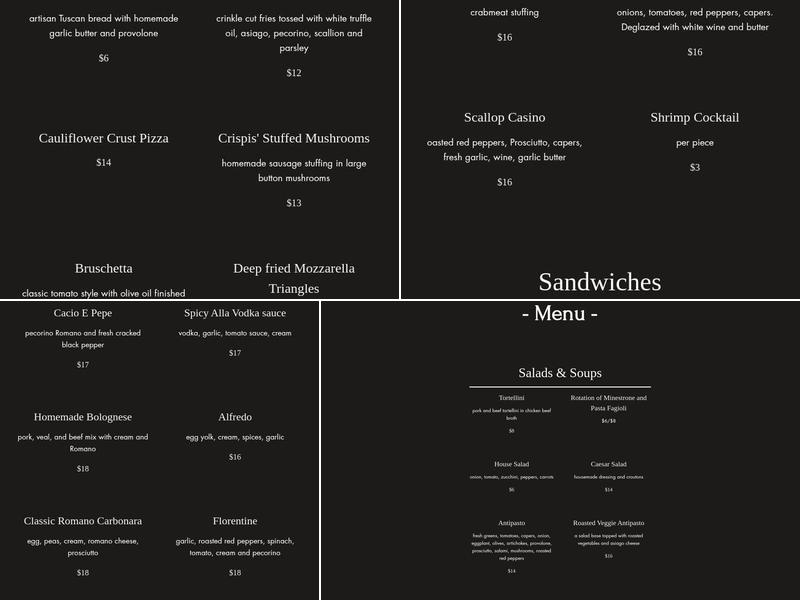 Crispi's Restaurant Menu