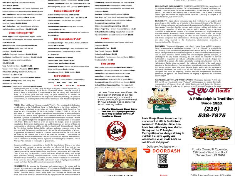 Lee's Hoagie House Menu