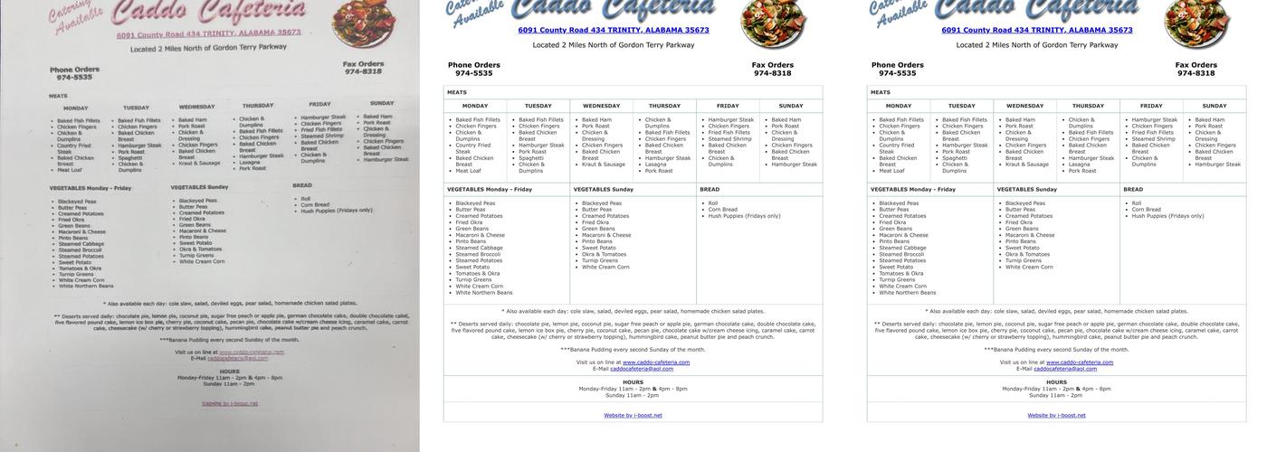 Caddo Cafeteria Menu