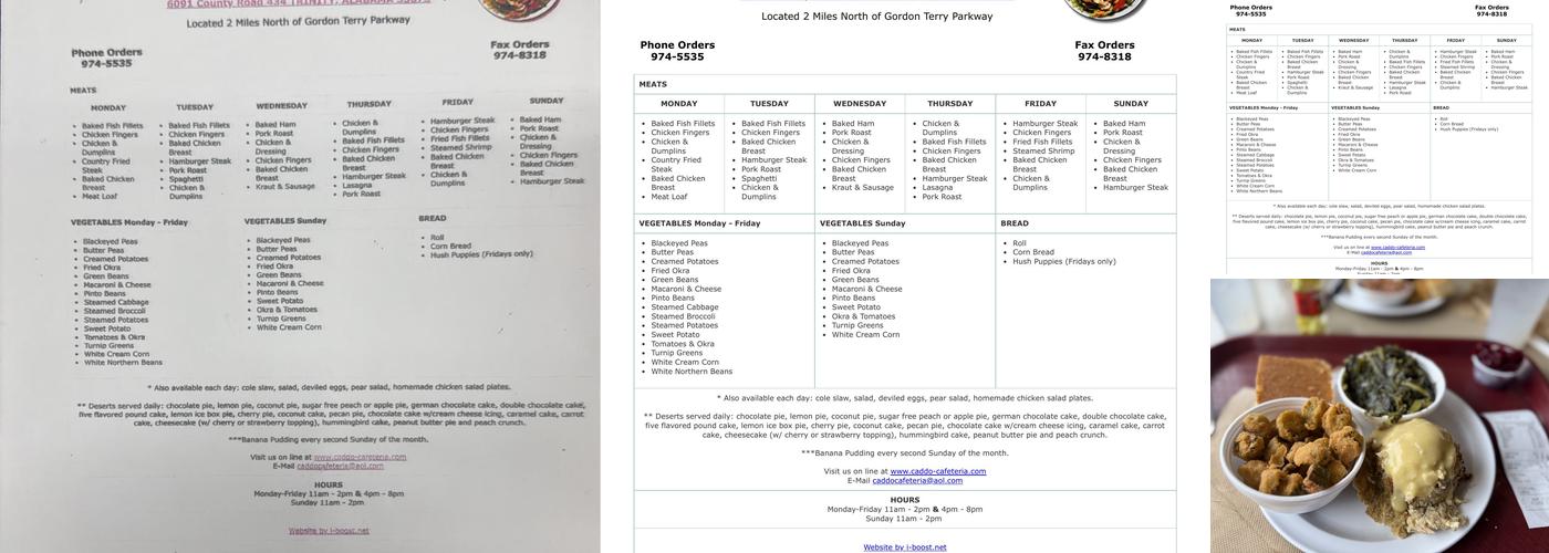 Caddo Cafeteria Menu