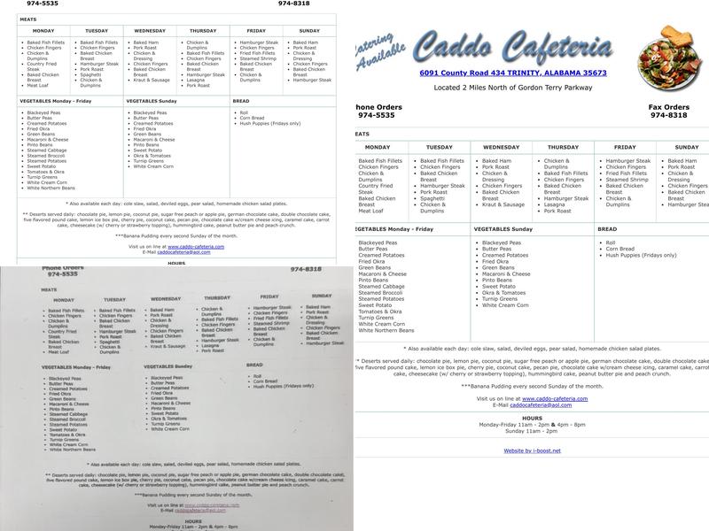 Caddo Cafeteria Menu