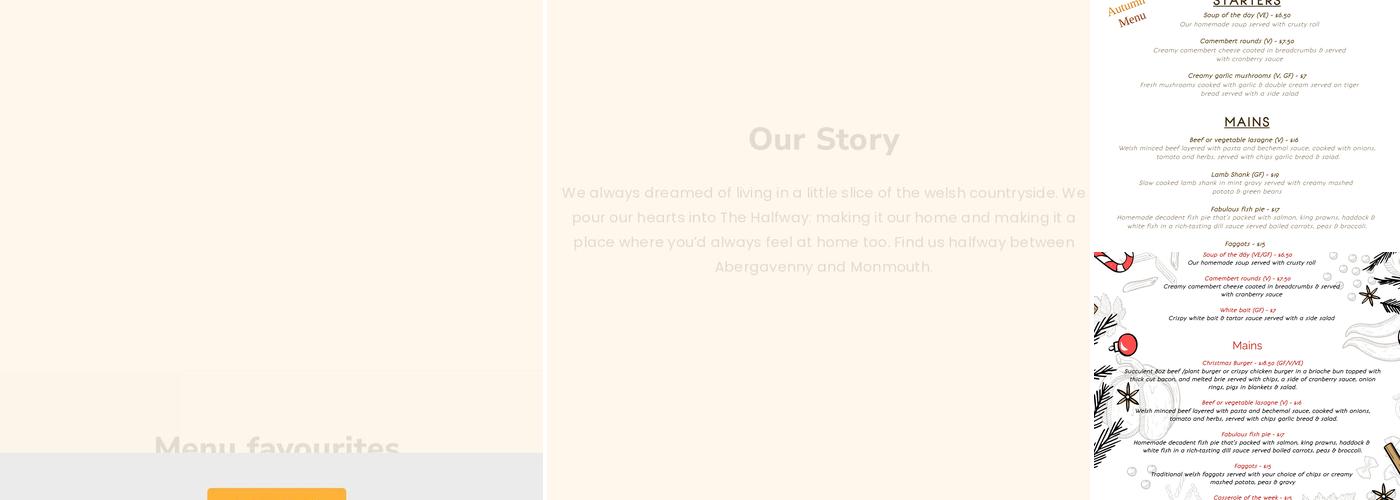 The Halfway, Tal-y-Coed Menu