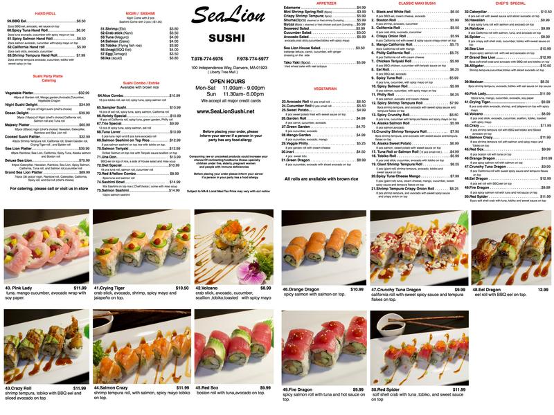 Sea Lion Sushi Menu