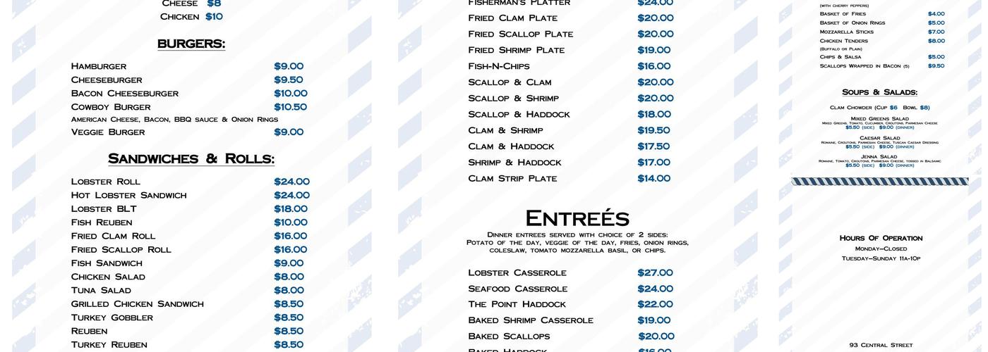 The Point Restaurant Menu