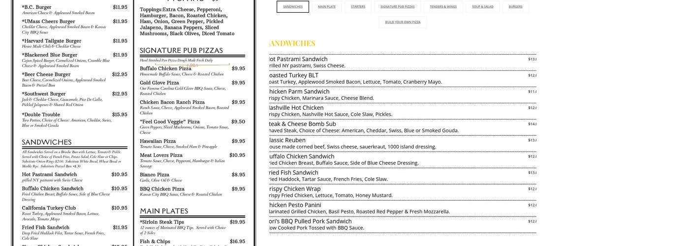 TKO Shea's Sports Cafe Menu