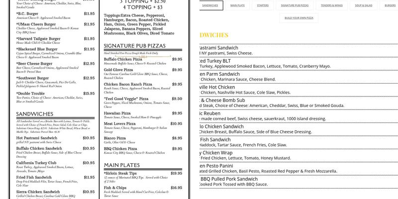 TKO Shea's Sports Cafe Menu