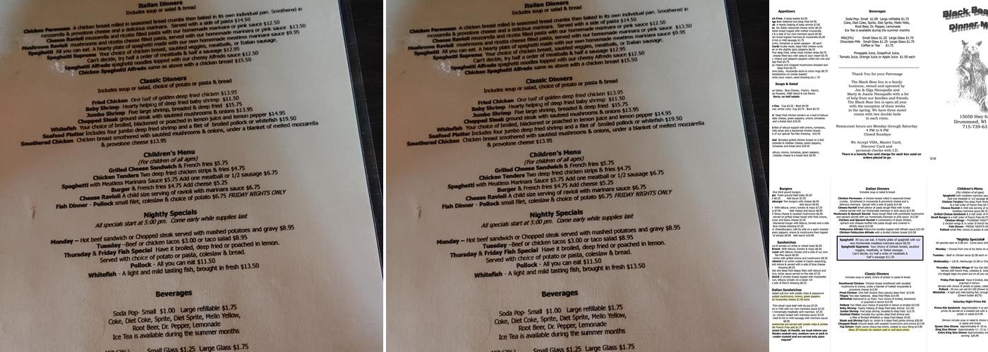 Black Bear Inn Menu