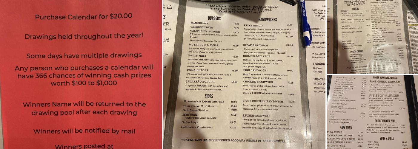 Pine Creek Pit Stop Menu