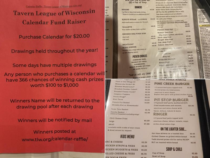 Pine Creek Pit Stop Menu