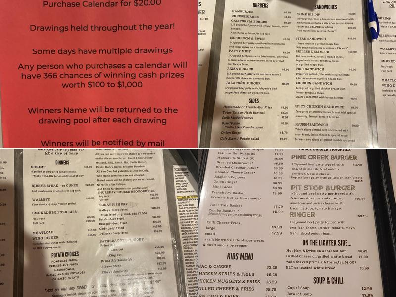 Pine Creek Pit Stop Menu