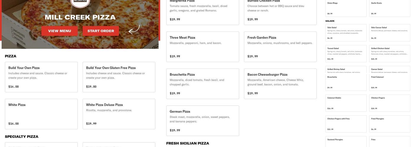 Mill Creek Pizza Menu