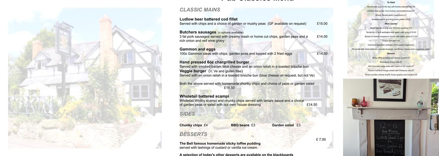 The Bell at Yarpole Menu