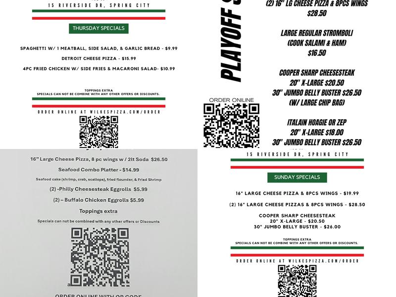 Wilke's Pizzeria and Grille Menu