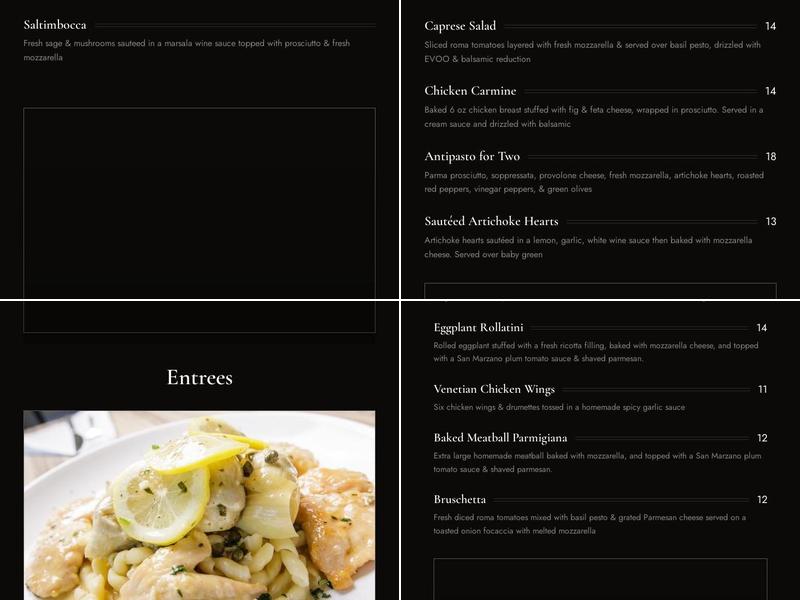 Venetian Moon Menu