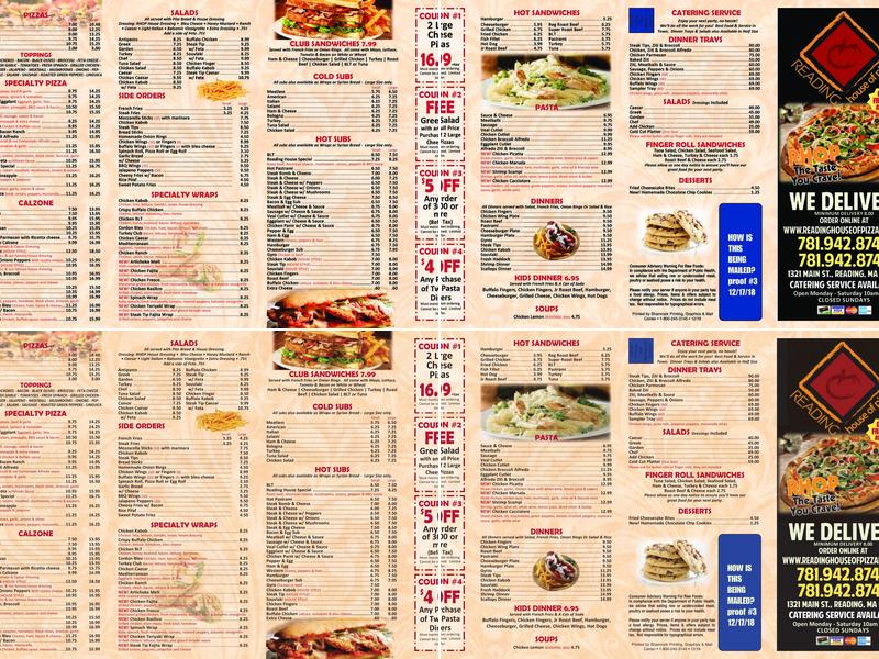Reading House of Pizza Menu