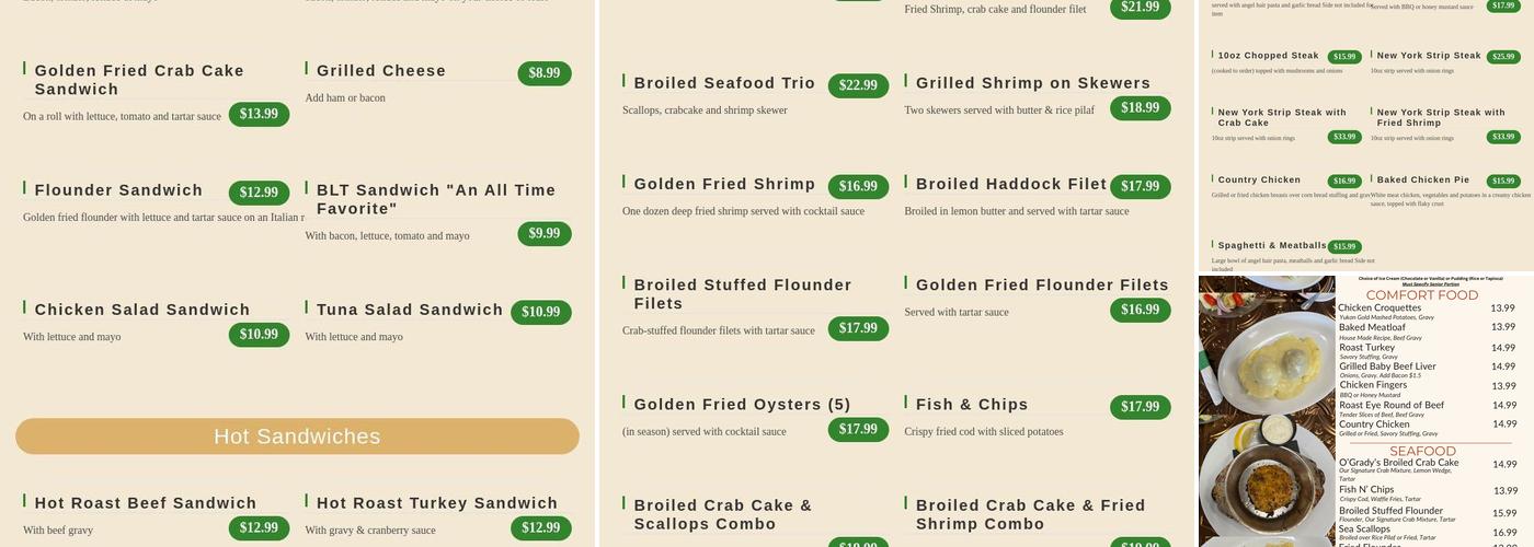 O'Grady's Family Restaurant Menu