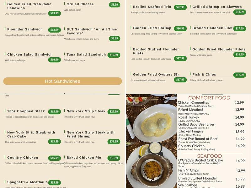 O'Grady's Family Restaurant Menu