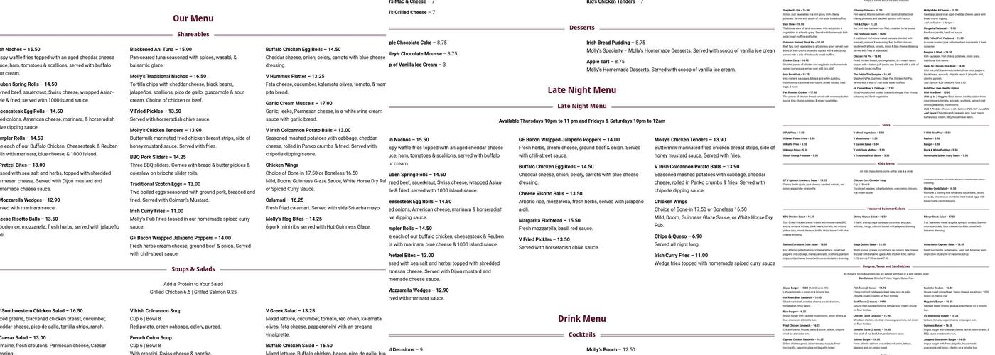Molly Maguire's Irish Restaurant & Pub Menu