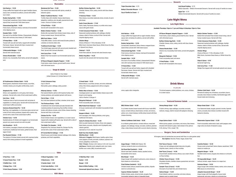 Molly Maguire's Irish Restaurant & Pub Menu
