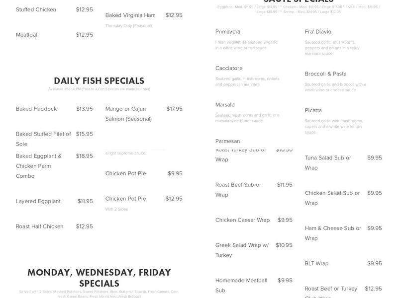 The Green Tomato Menu