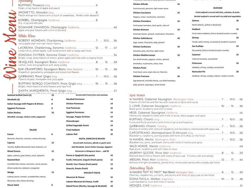 Fusilli's Cucina Menu