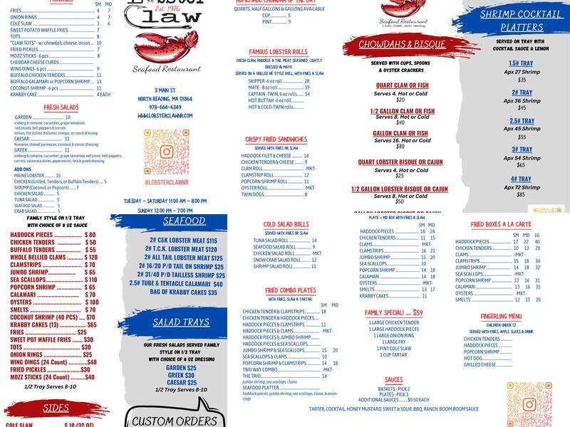 Lobster Claw Menu