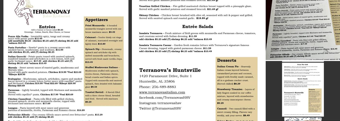 Terranova's Huntsville Menu