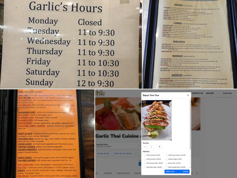 Garlic Thai Cuisine and Sushi Bar Menu