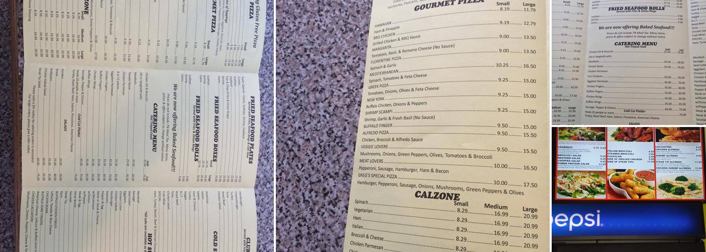 Greg's Pizza Route 38 Menu
