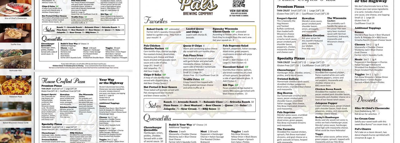 Pals Brewing Company Menu