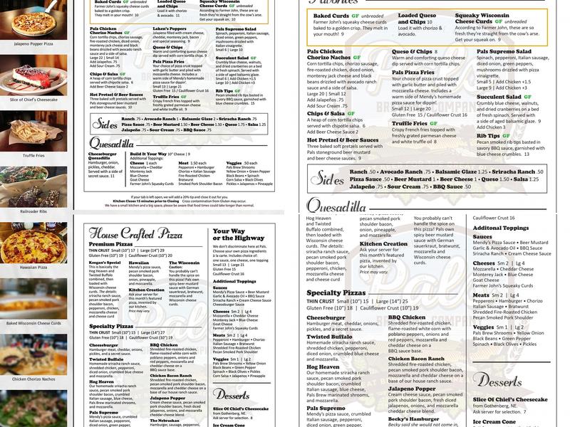 Pals Brewing Company Menu