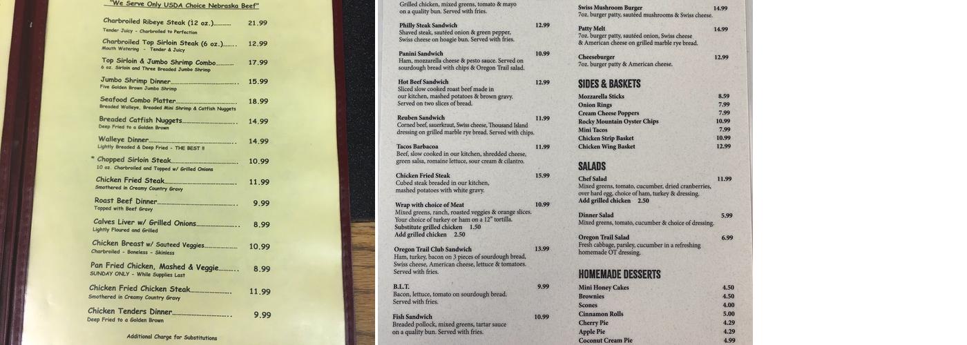 Oregon Trail Trading Post Menu