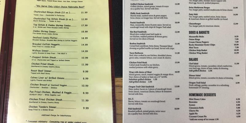 Oregon Trail Trading Post Menu